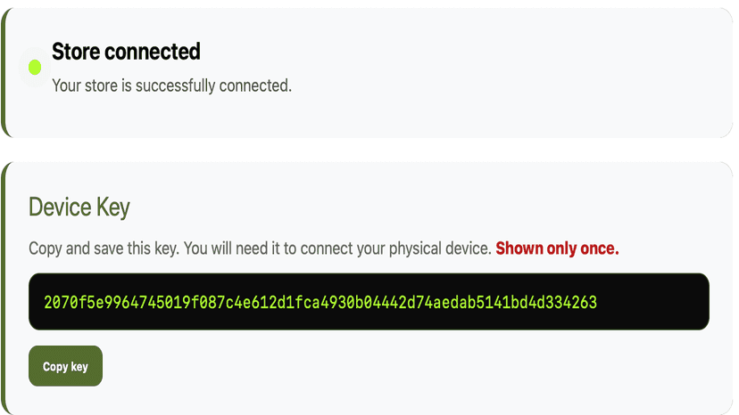 Store successfully connected and ready to link a physical device