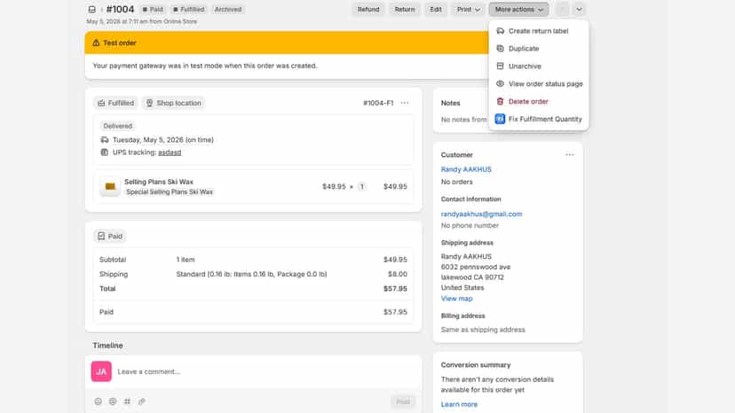 admin order page drop down