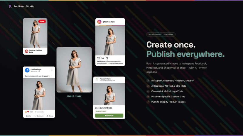 One image posted to Instagram, Facebook, Pinterest, and Shopify.