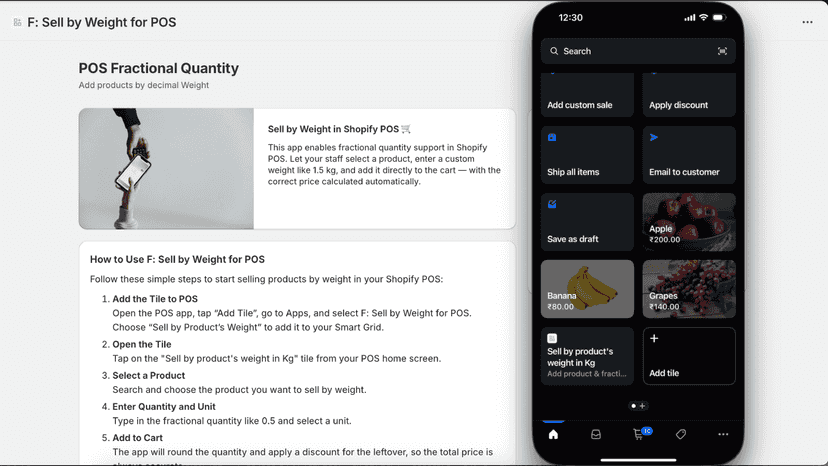 Dashboard of the app and tile from pos