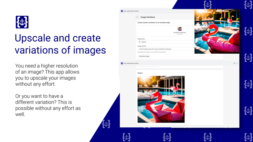 Create variations or upscale existing images with the help of AI