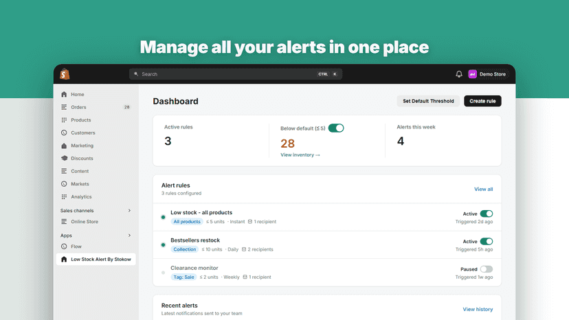 Manage all low stock alerts in one central dashboard