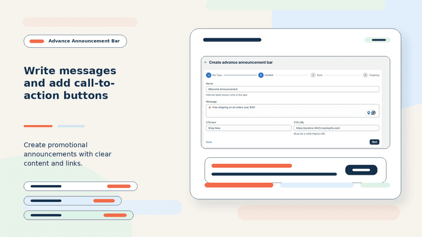Create advance announcement bar content