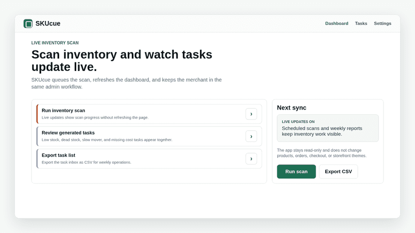 Weekly inventory workflow with recommended actions