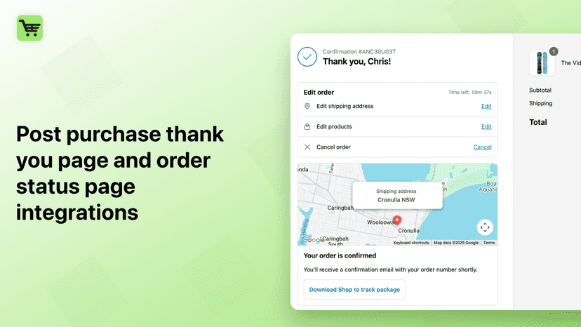 Purchase thank you page and order status page integrations