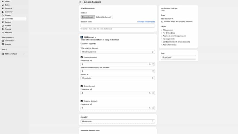 B2B-exclusive discounts with product targeting