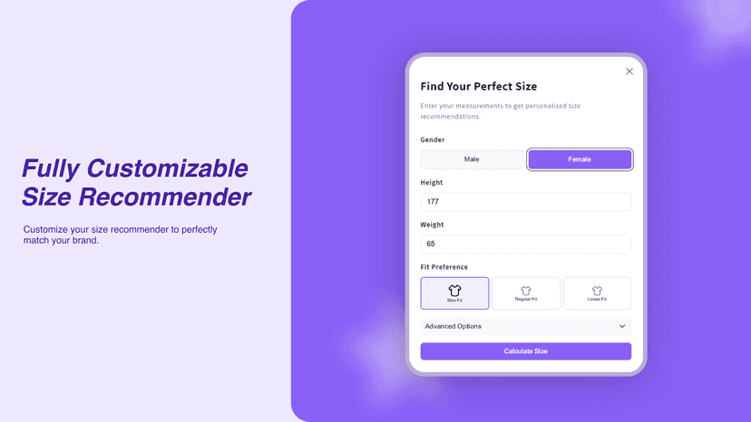 Customizable size recommender and size chart