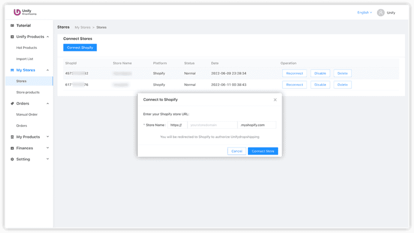 Manage your stores, you can add all your stores at here.