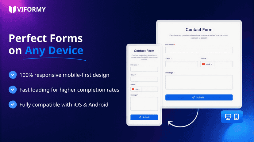 Viformy responsive contact form on desktop and mobile