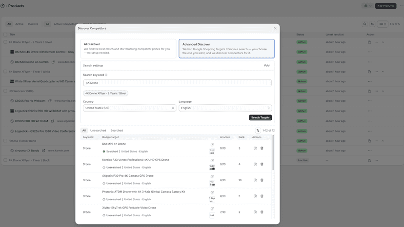 Search global competitors with dynamic AI target matching