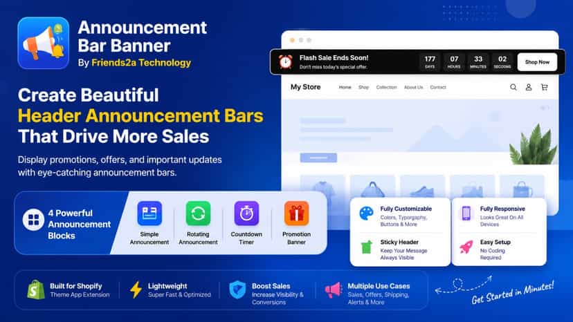 Announcement Bar Banner app with customizable header announcemen