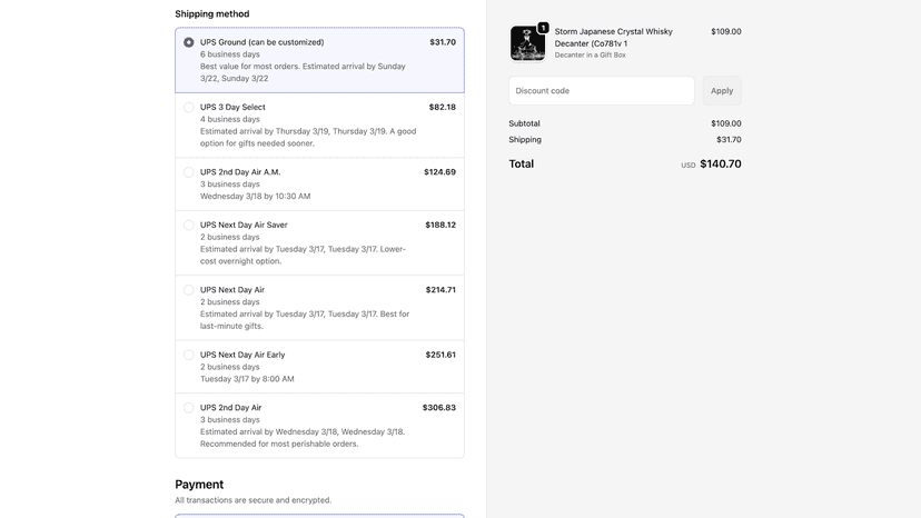 Checkout shipping options with UPS rates and delivery dates