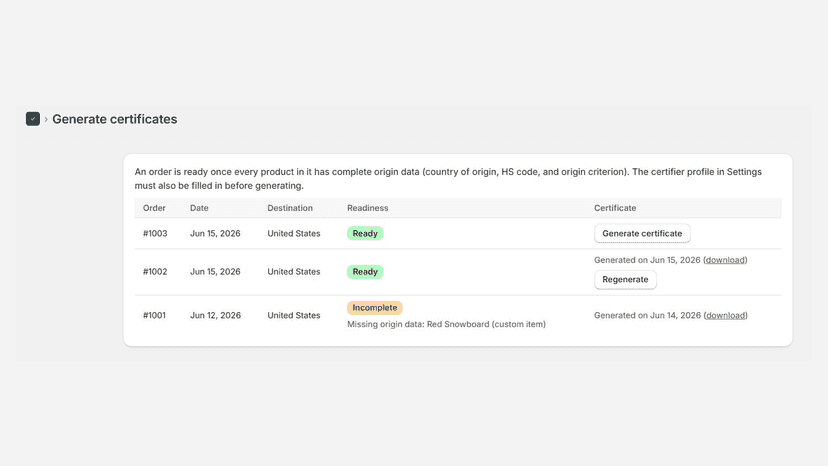 Set product HS code and CUSMA origin criterion