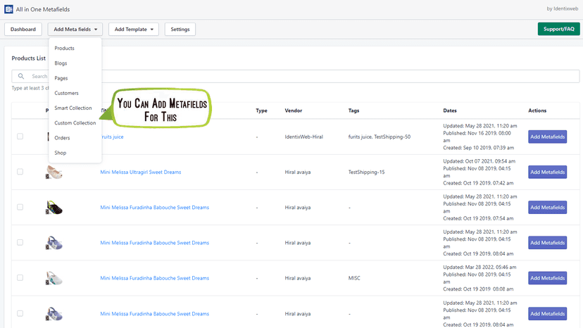 add metafield, products, pages, blogs, collections, Orders field