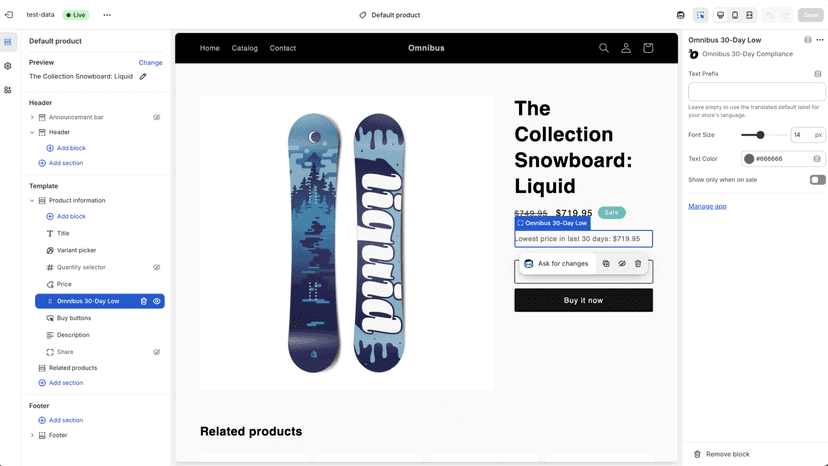 Omnibus liquid widget with 30-day lowest price