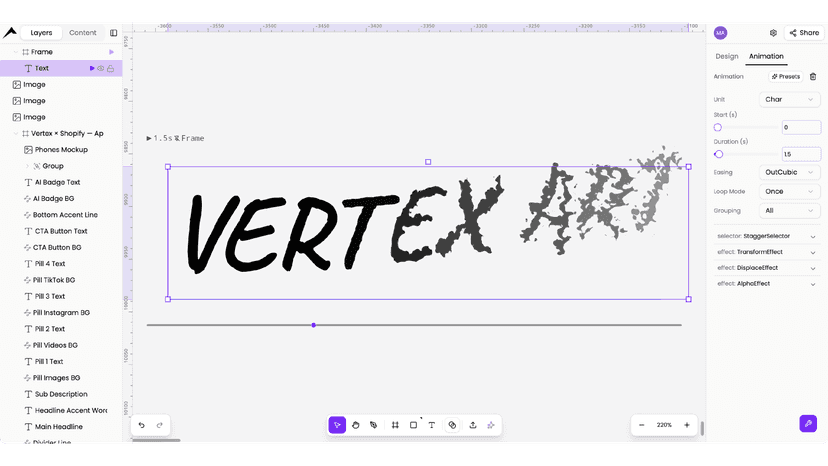 text animation UI vertex