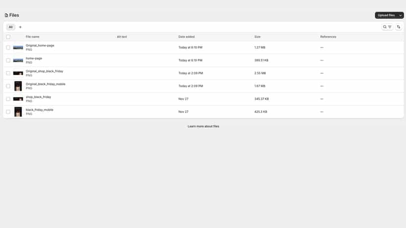 Files to show it keeps both the optimized file and the original