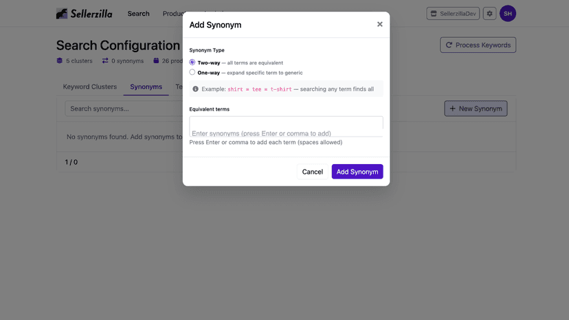 Manage synonyms