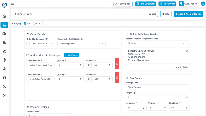 Create Order Page