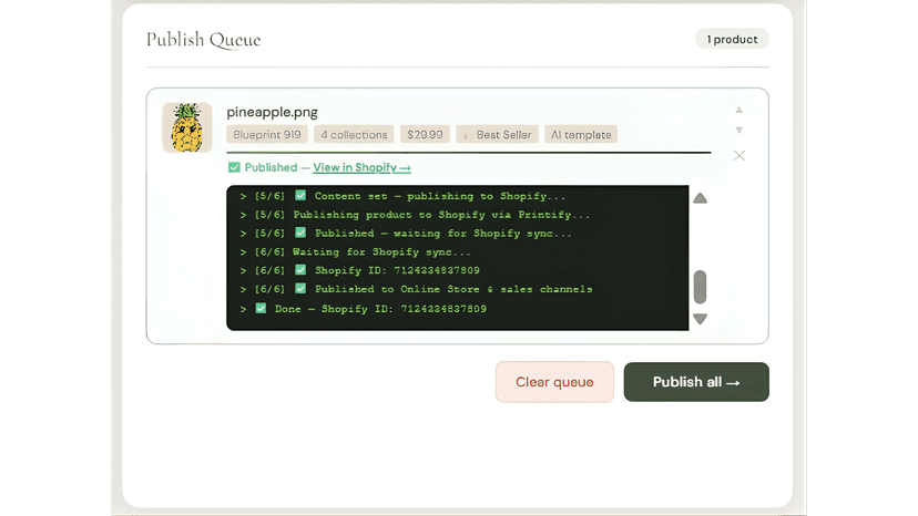 Publify publishing progress updates and log output