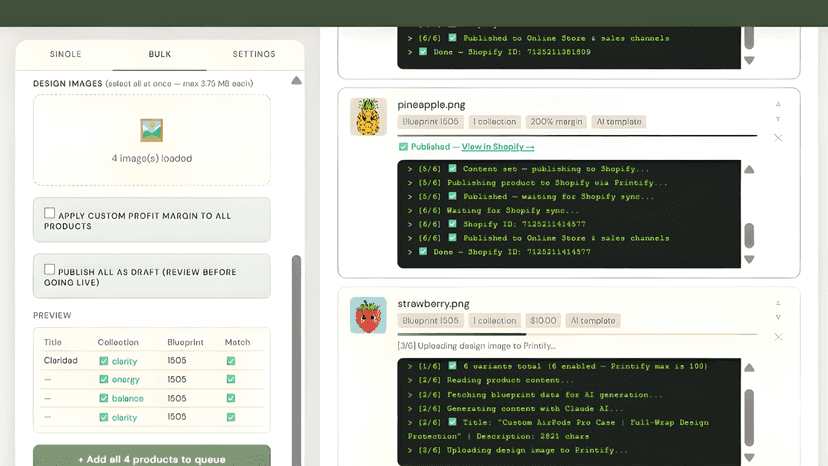 Publify publishing progress updates and log output