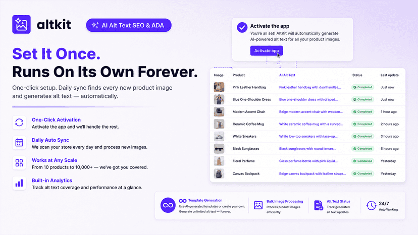 AltKit AI alt text dashboard for Shopify product images