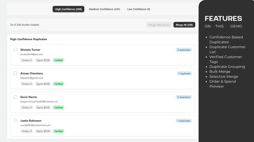 Manage high-confidence duplicate customers safely