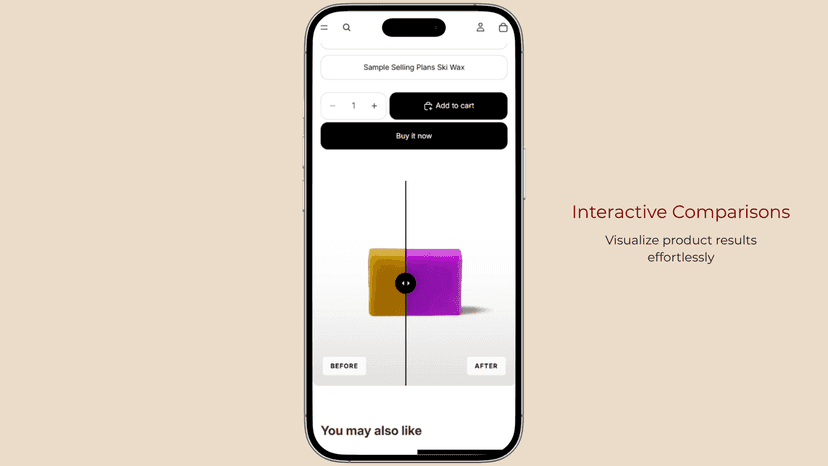 Before and after image comparison slider on mobile