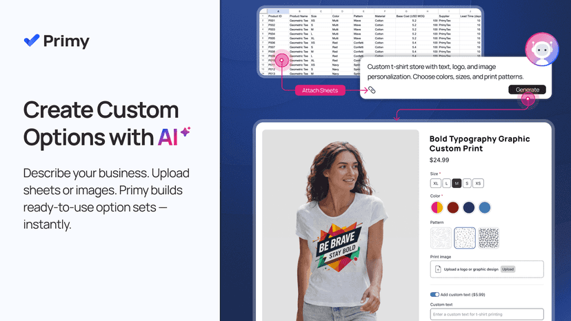 Create custom product options with AI from CSV or sheets