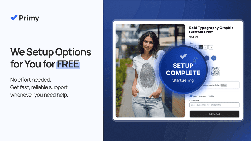 Free product options setup service upon your request