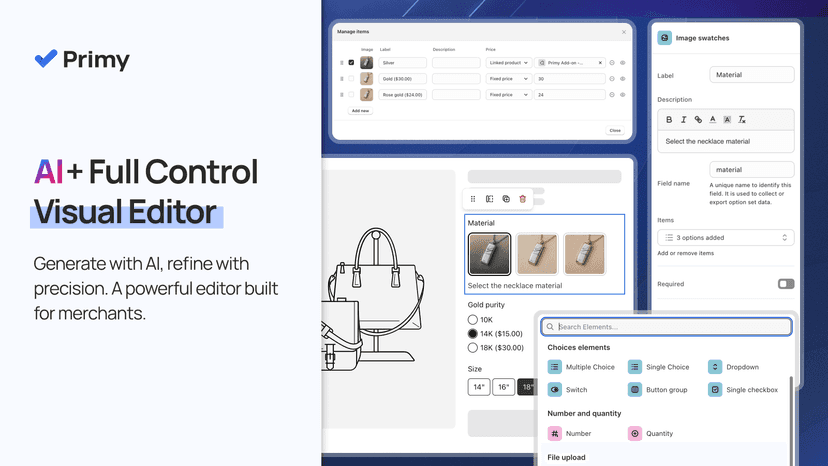 AI product options with full control and visual editor