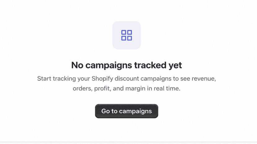 Modal visible when no campaings tracked yet.