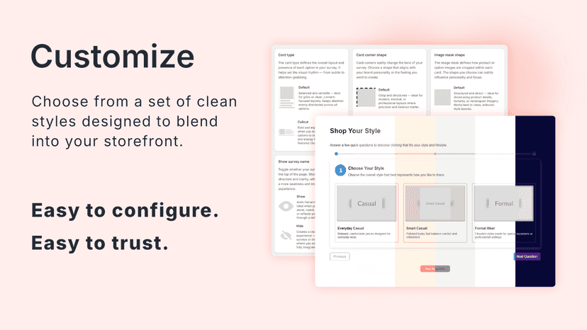 Survey styling interface in Product Match.