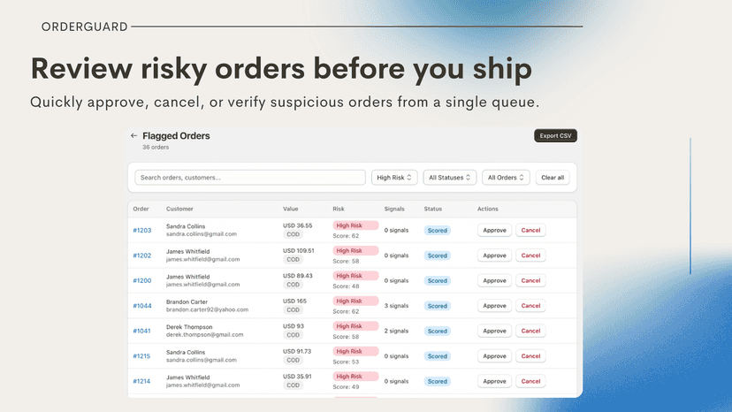 Review risky orders before you ship