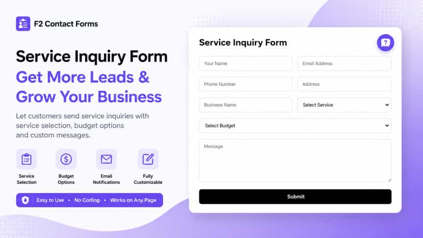 Admin settings for form customization and email notifications
