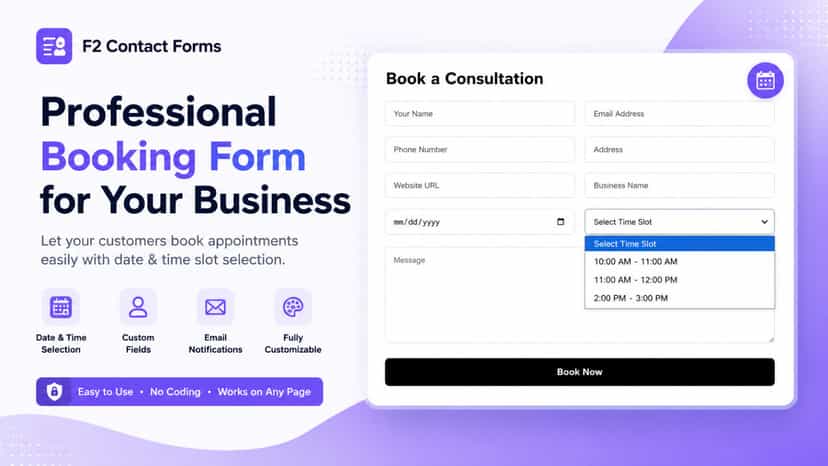 Appointment booking form with date and time slot selection