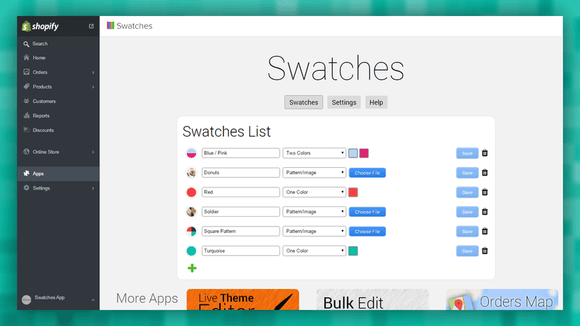 Swatches app admin