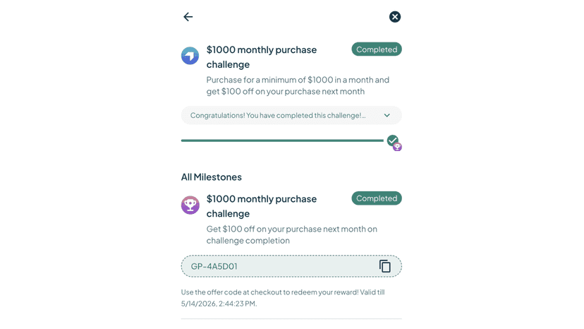 End User Display to showcase Milestone Rewards