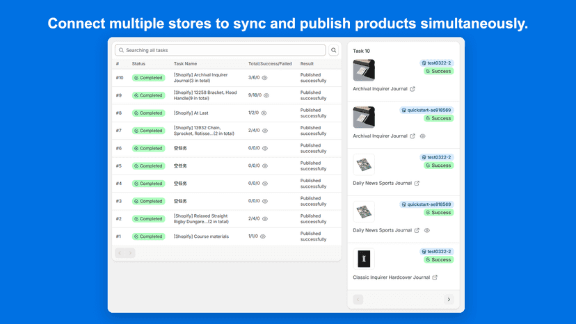 Connect multiple stores to sync and publish products simultaneou