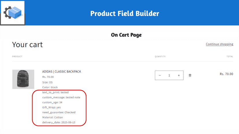 In cart page