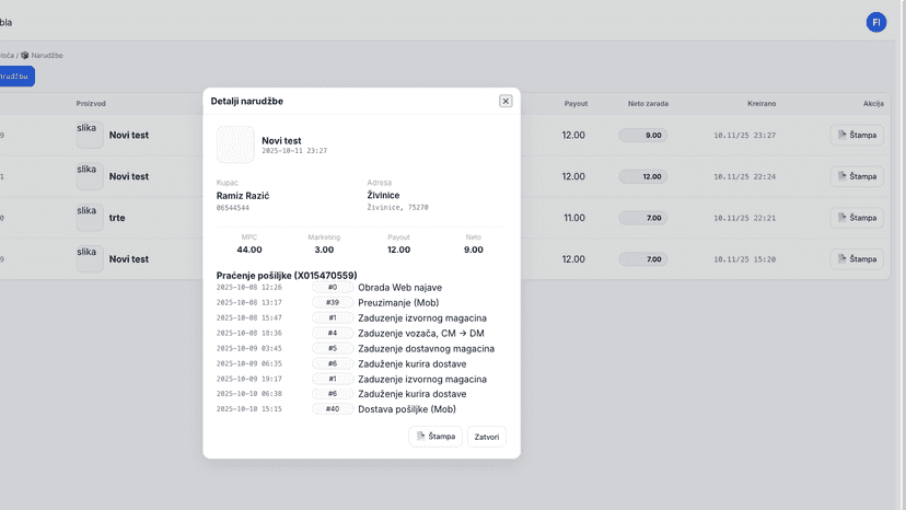 Track delivery progress in real time with automatic status updat