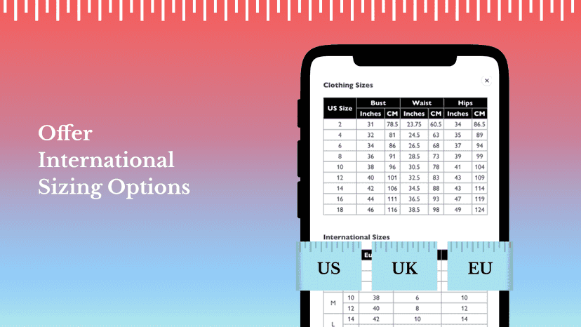 Size charts and size guides in all currencies