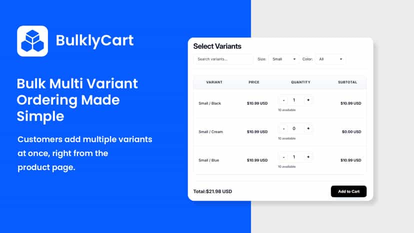 Bulk Multi Variants Ordering Made Simple