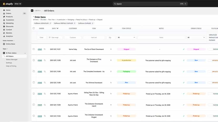 View and track item-level order statuses across all orders