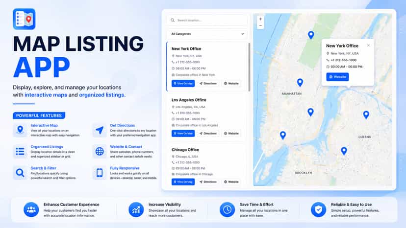 Store locator dashboard with interactive Google Maps display