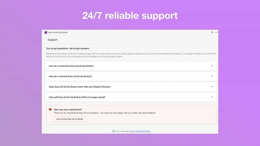 easy scroll up button - reliable support 24/7