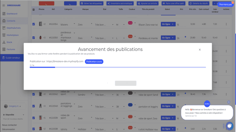 Produit Dresskare en cours de déploiement sur une boutique