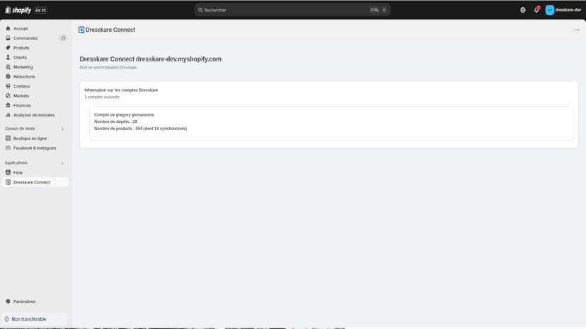 Page d'administration avec récapitulatif