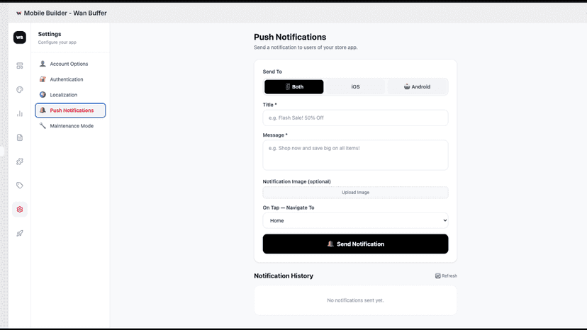 Compose and schedule push notifications to app shoppers