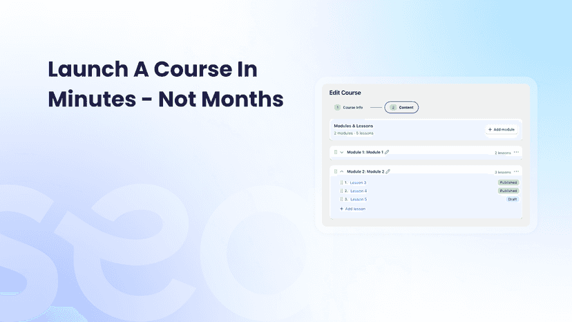 App dashboard showing course metrics and onboarding checklist